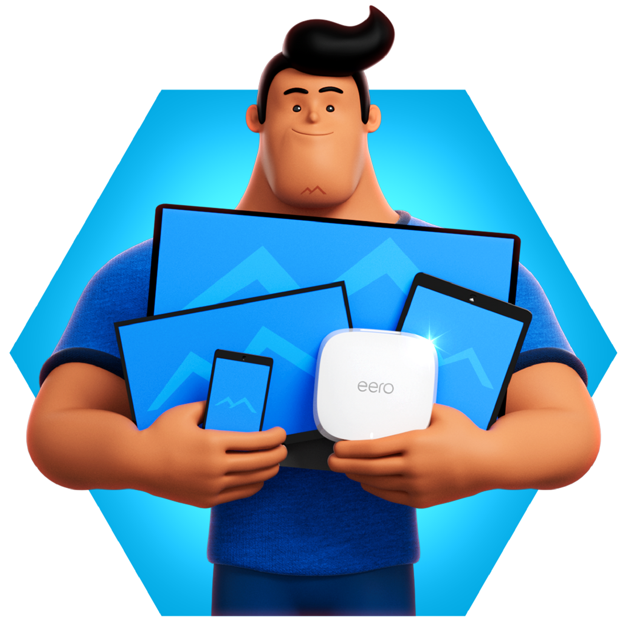 HomeFi holding multiple devices and eero unit