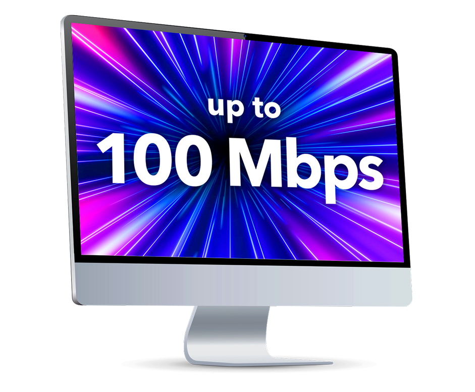 Monitor showing 100 Mbps internet speed